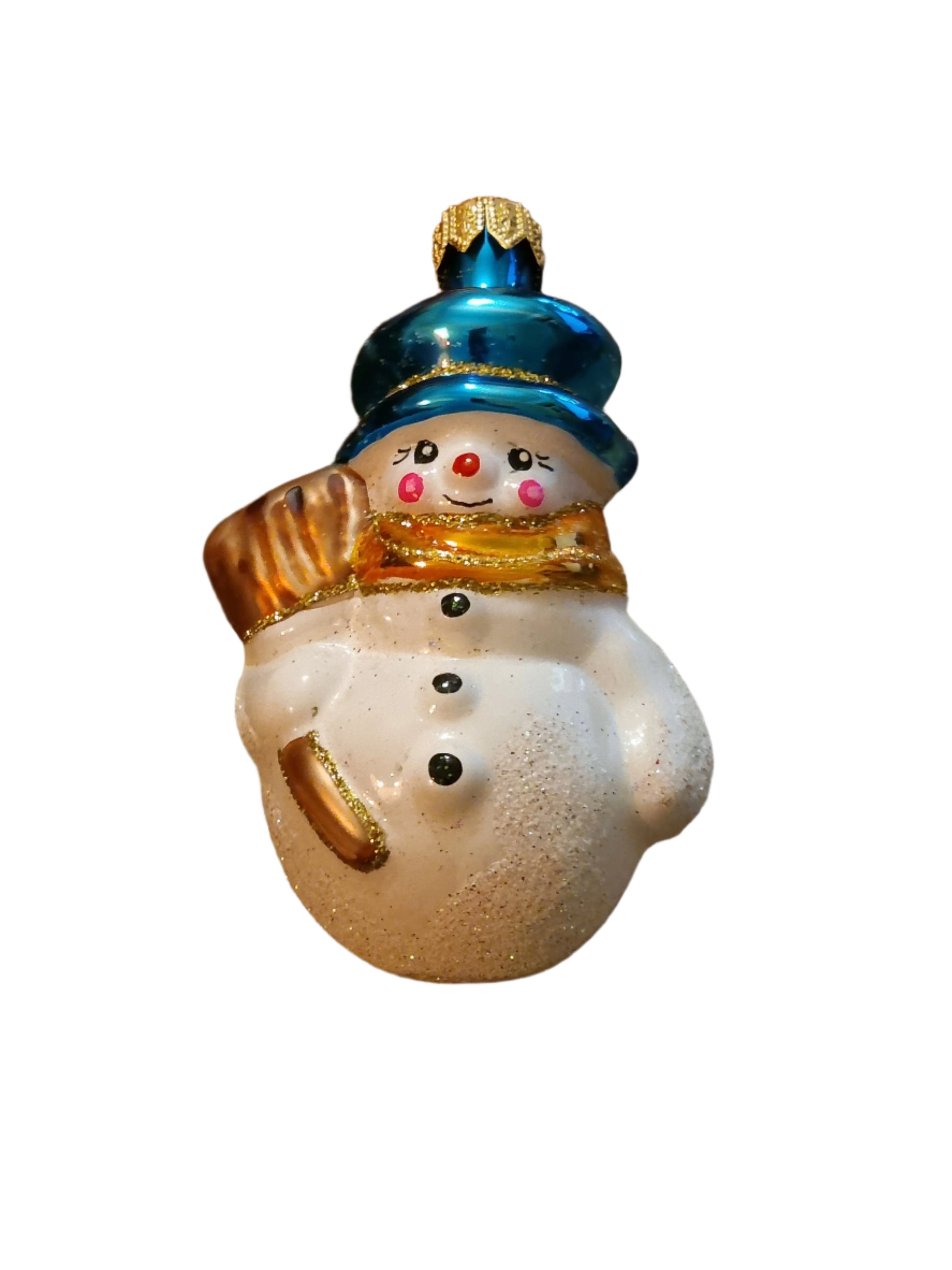 European Glass Christmas ornament of a Snowman with Broom (K)