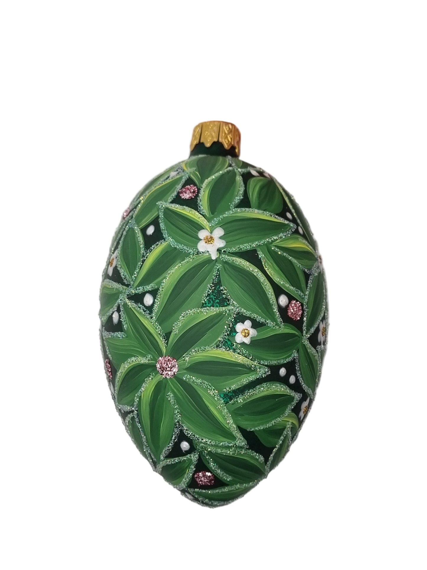 European Glass Christmas ornament of a Glass Eggs | Green Faberge Style Easter Eggs (R)