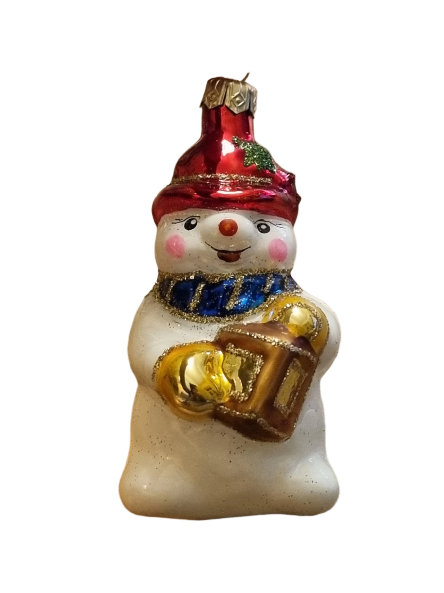 European Glass Christmas ornament of a Snowman with Lantern (K)