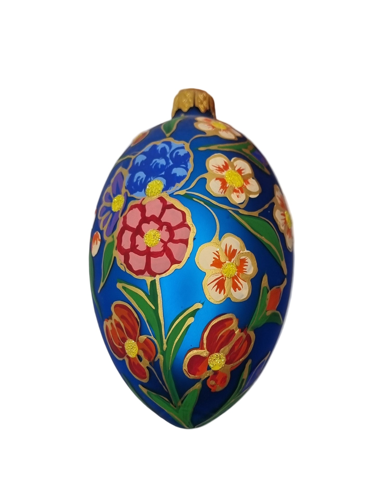 European Glass Christmas ornament of a Glass Eggs | Blue Faberge Style Easter Eggs (R)