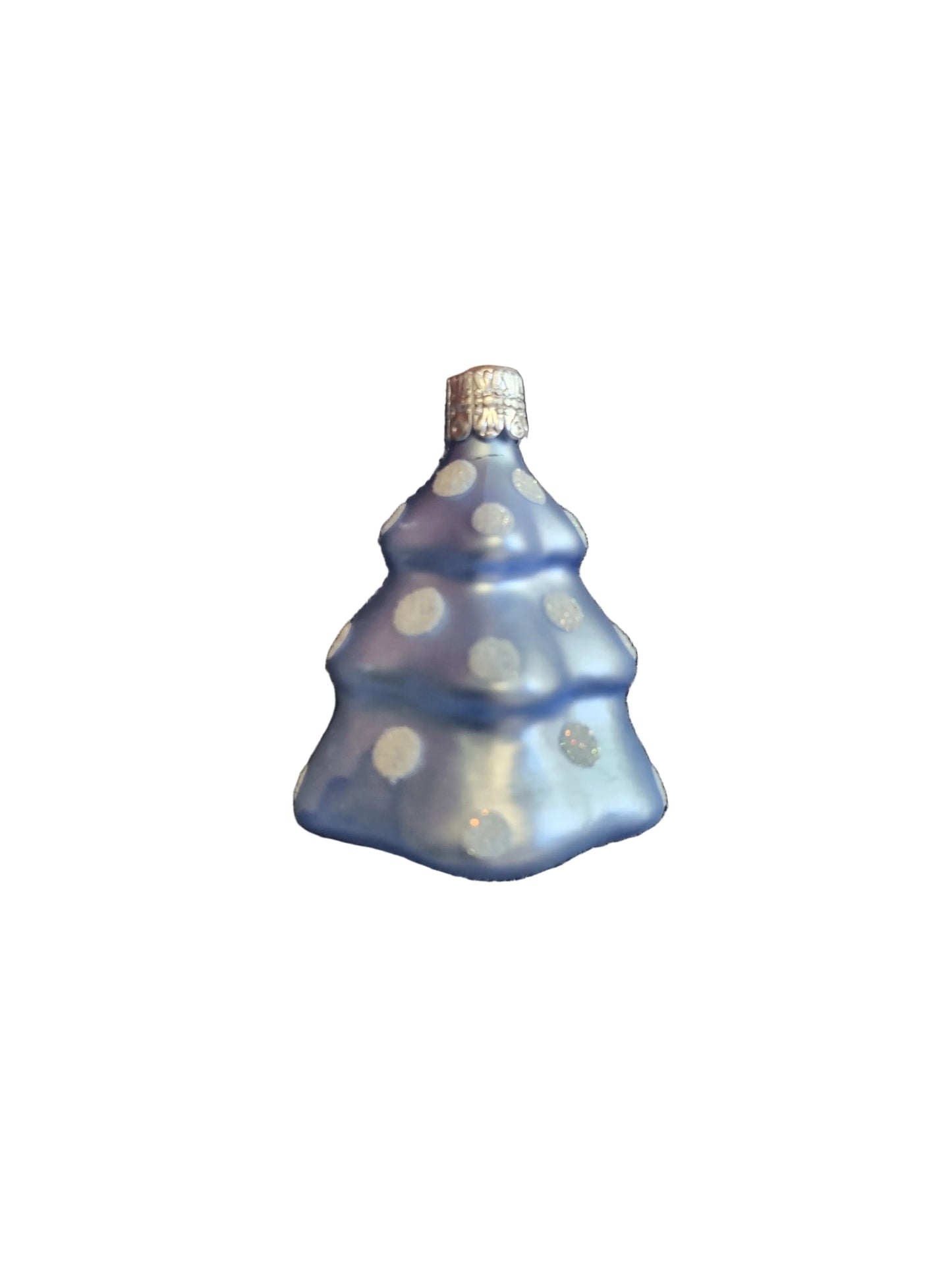Blue decorative glass tree with white polka dots