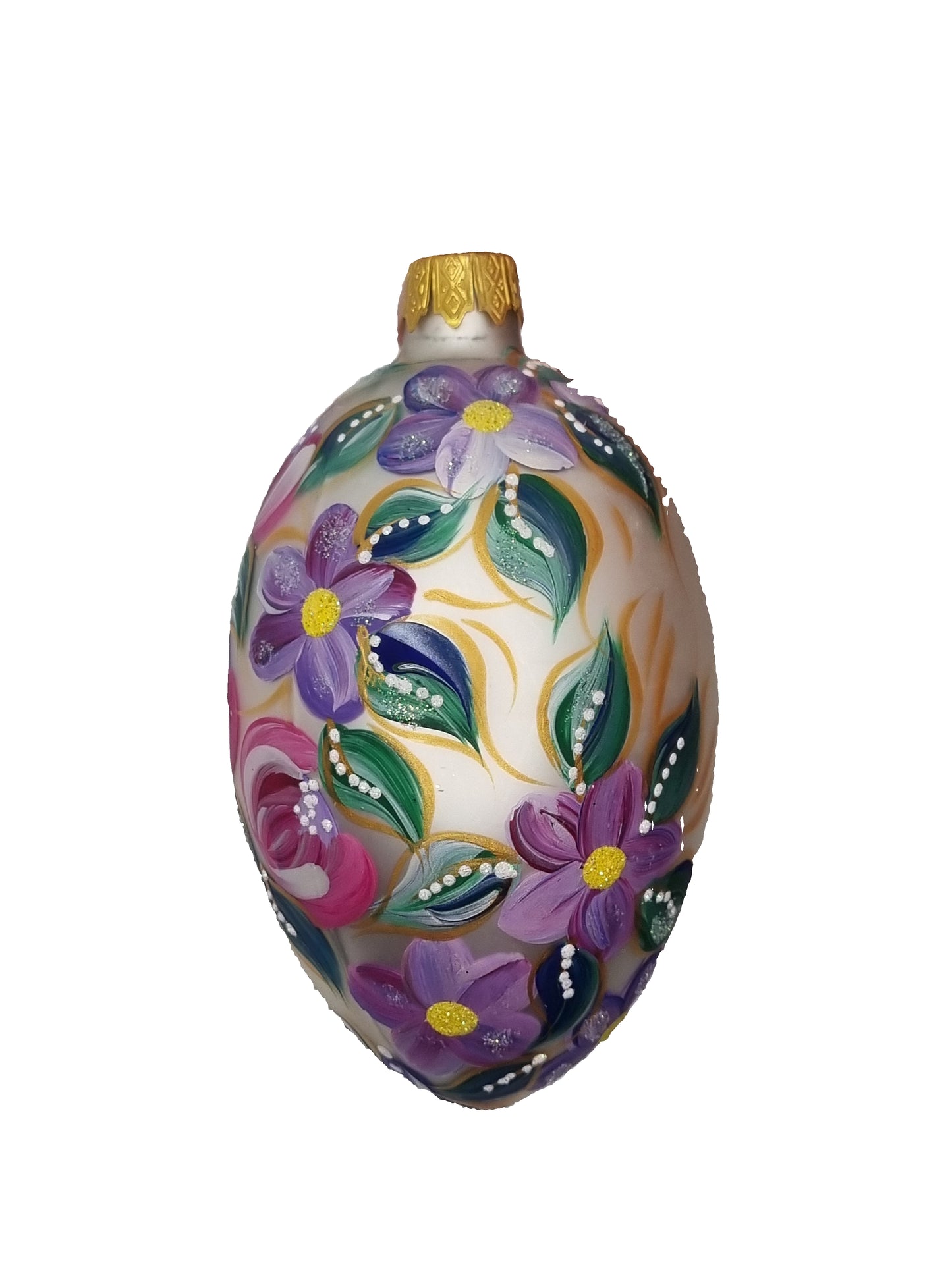 European Glass Christmas ornament of a Glass Eggs | White Faberge Style Easter Eggs (S)