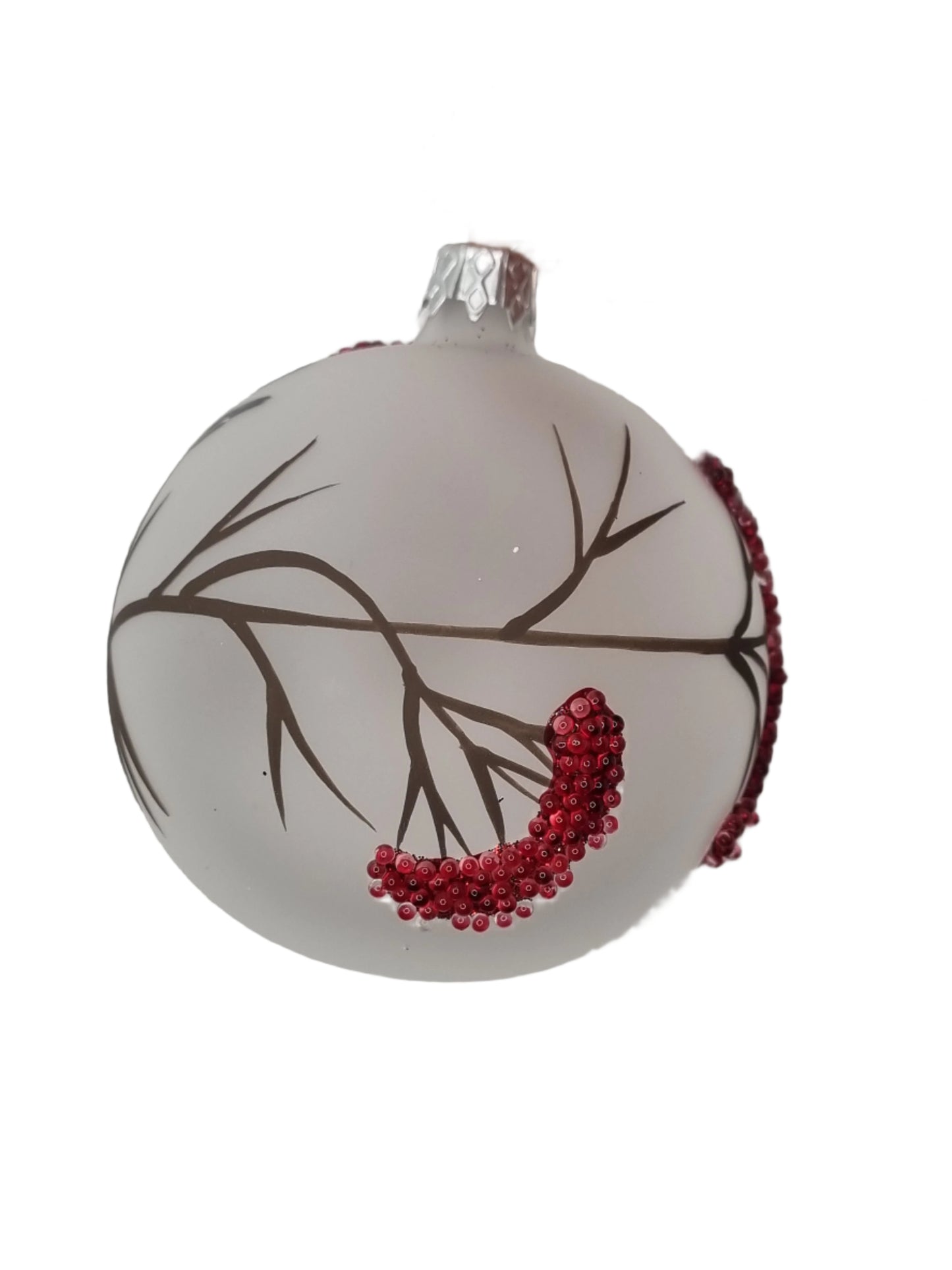 European Glass Christmas ornament of a Bauble | Birds on Branch with Red Flowers (N)