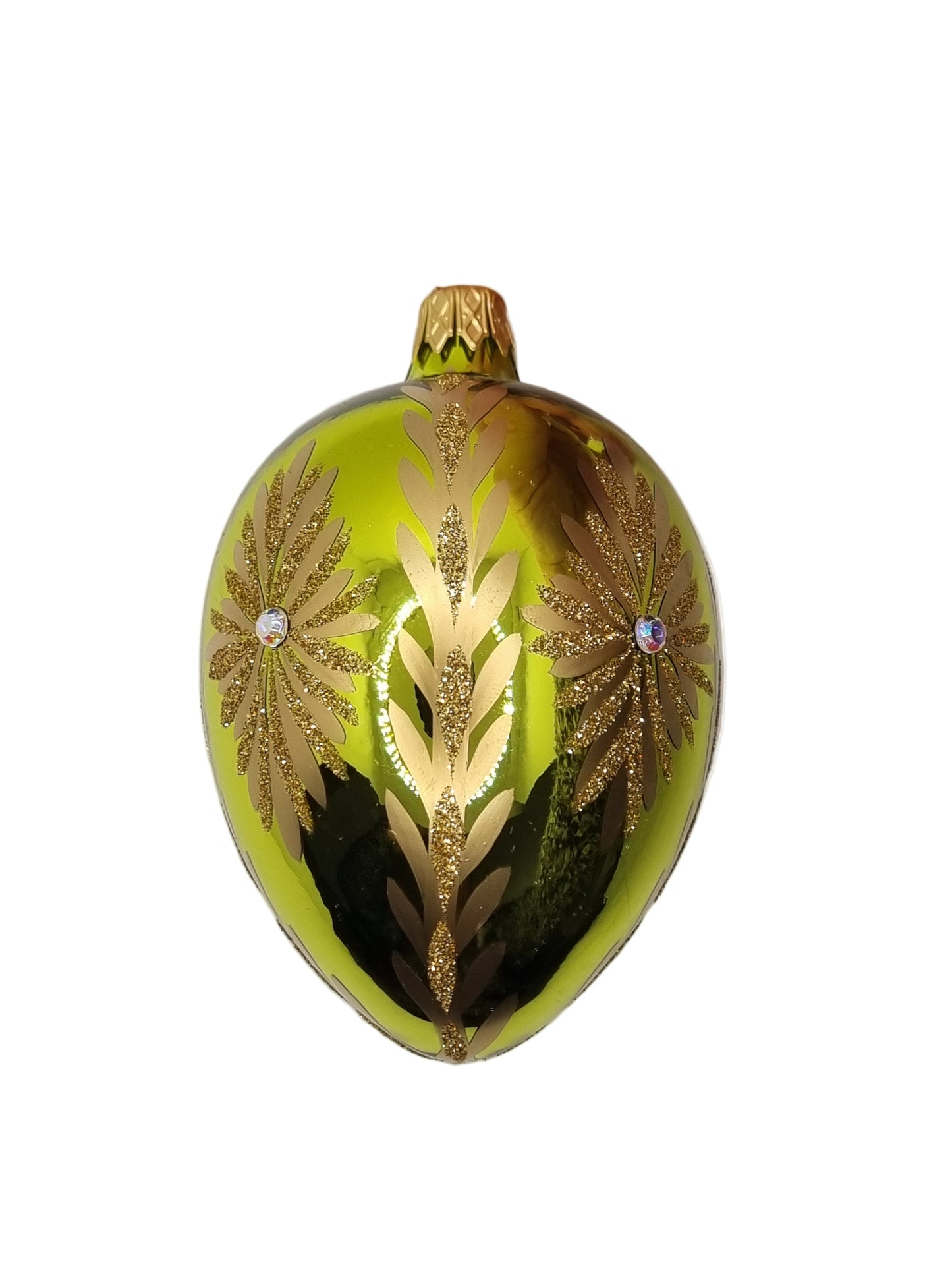 European Glass Christmas ornament of a Green Glass Eggs | Faberge Style (P)