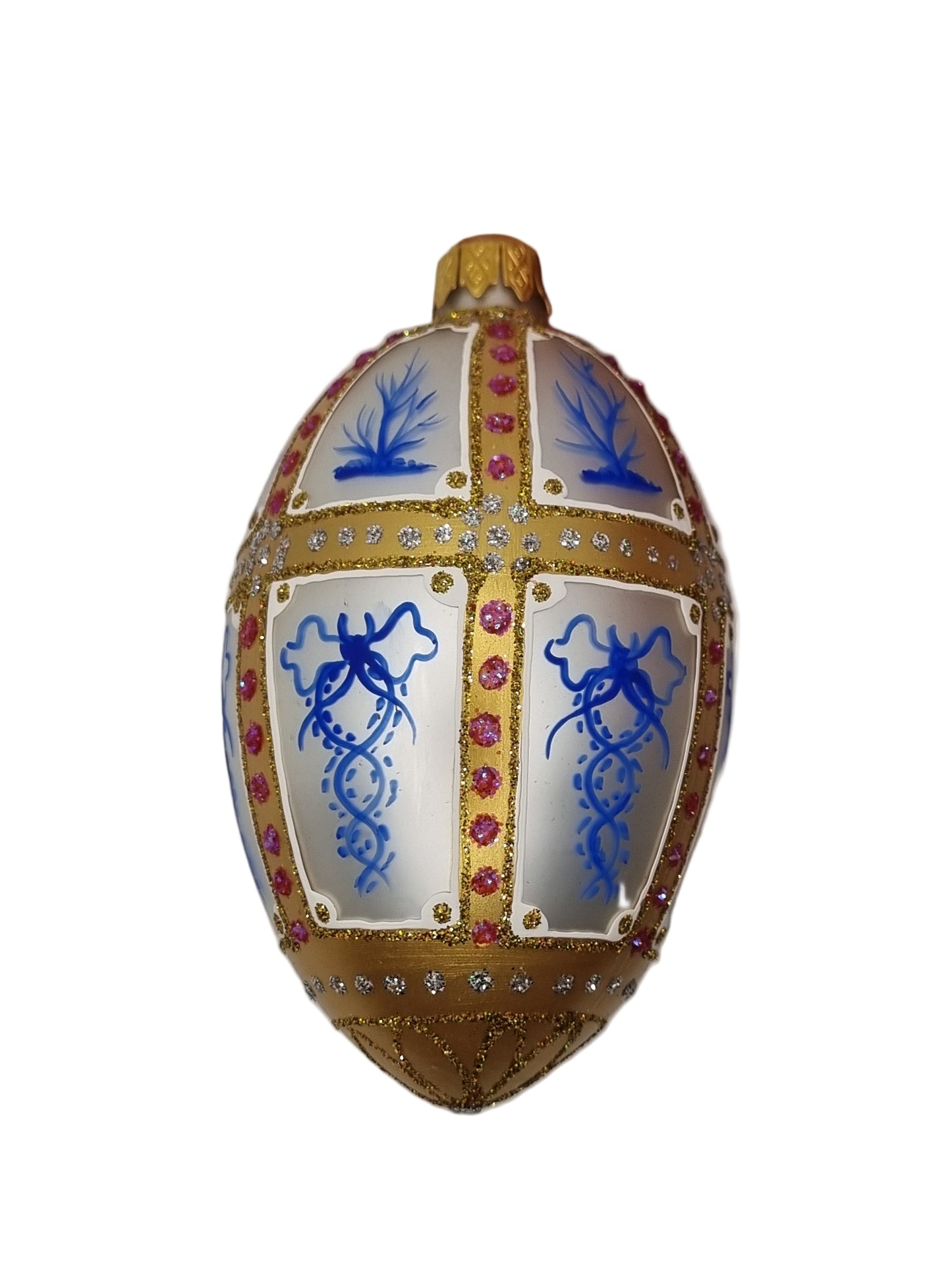 European Glass Christmas ornament of a Glass Eggs | White Faberge Style Easter Eggs (R)