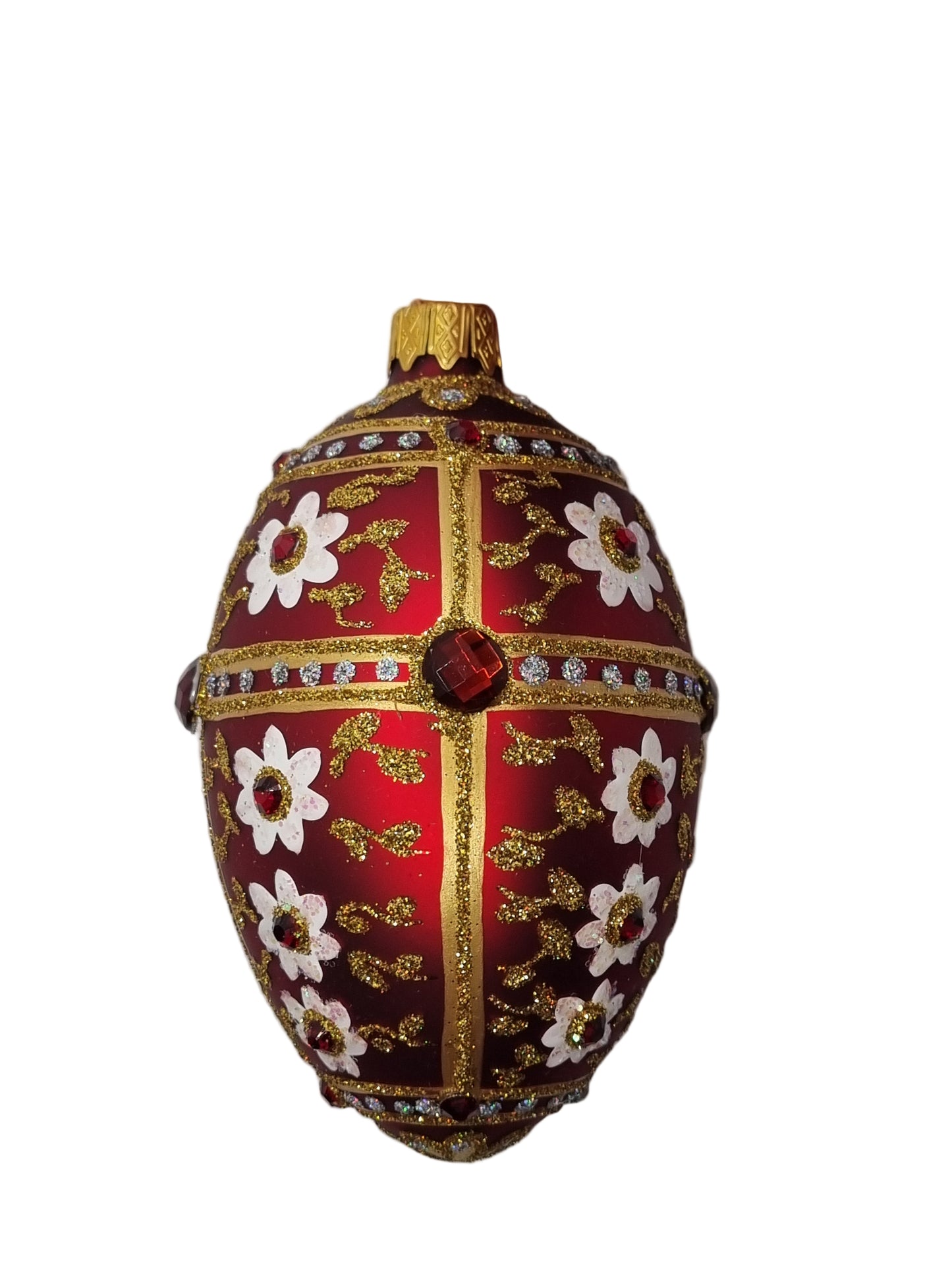 European Glass Christmas ornament of a Glass Eggs | Red Faberge Style Easter Eggs (S)