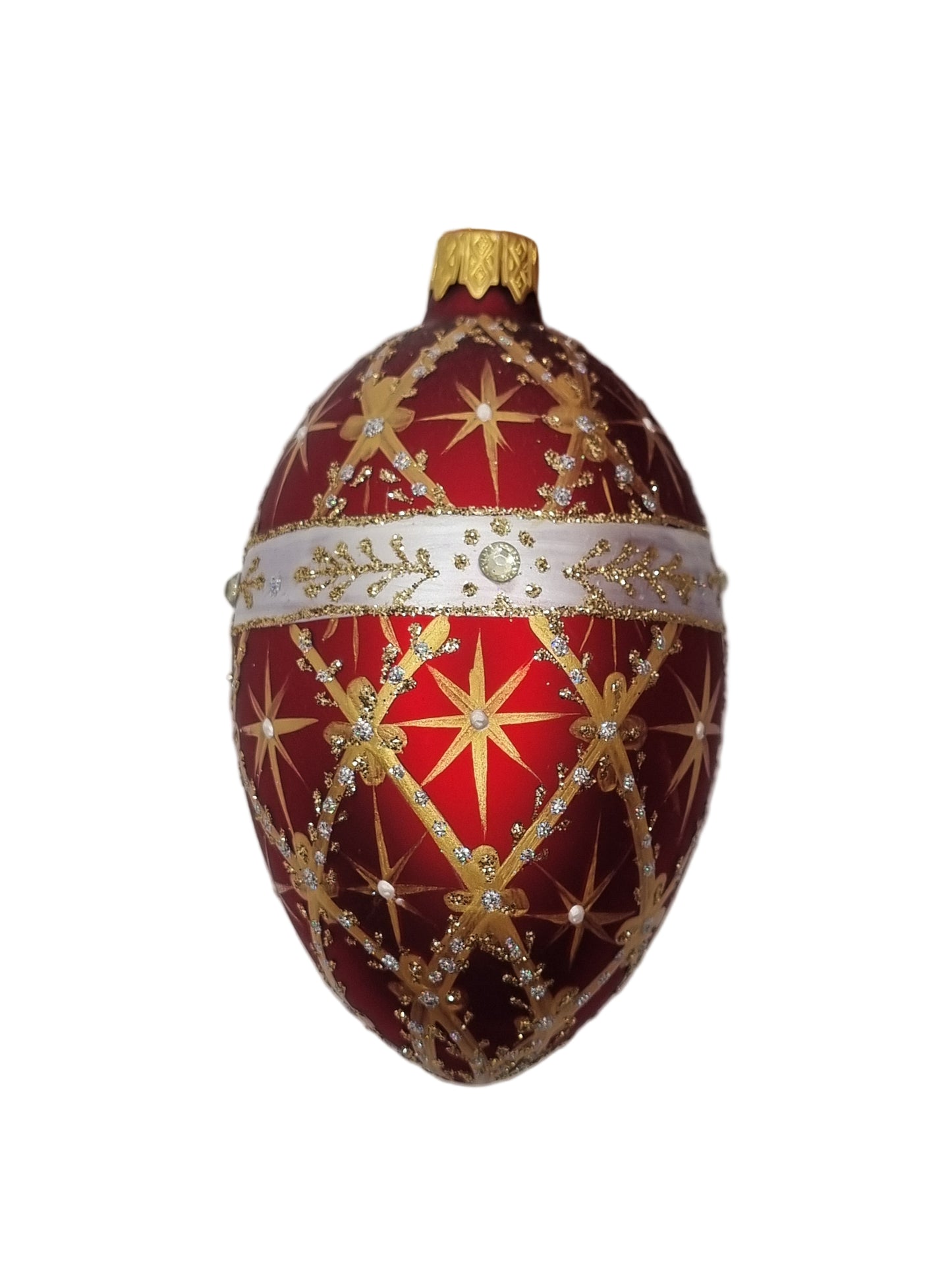 European Glass Christmas ornament of a Glass Eggs | Red Faberge Style Easter Eggs (S)