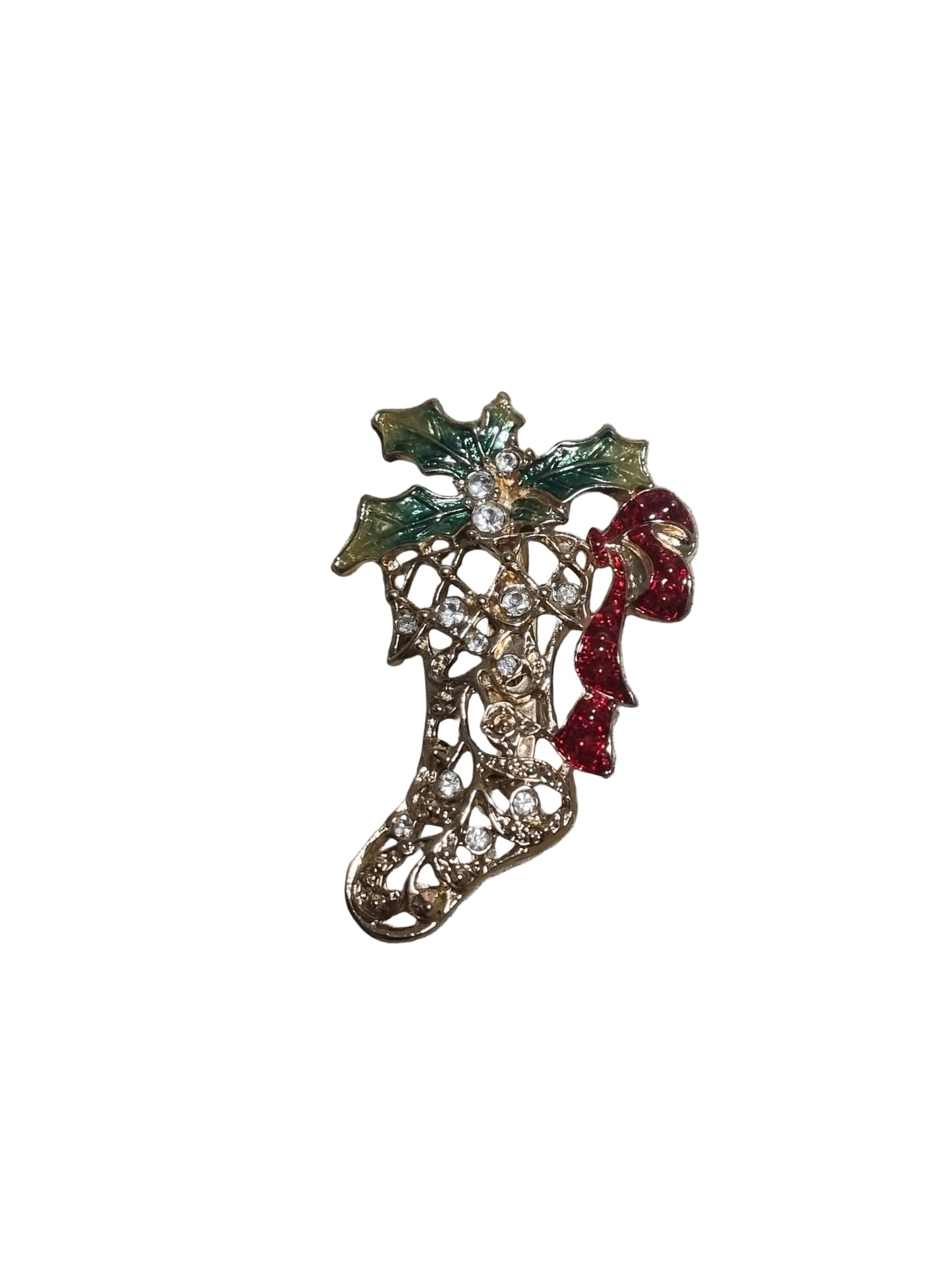 Decorative brooch with holly leaves and berries