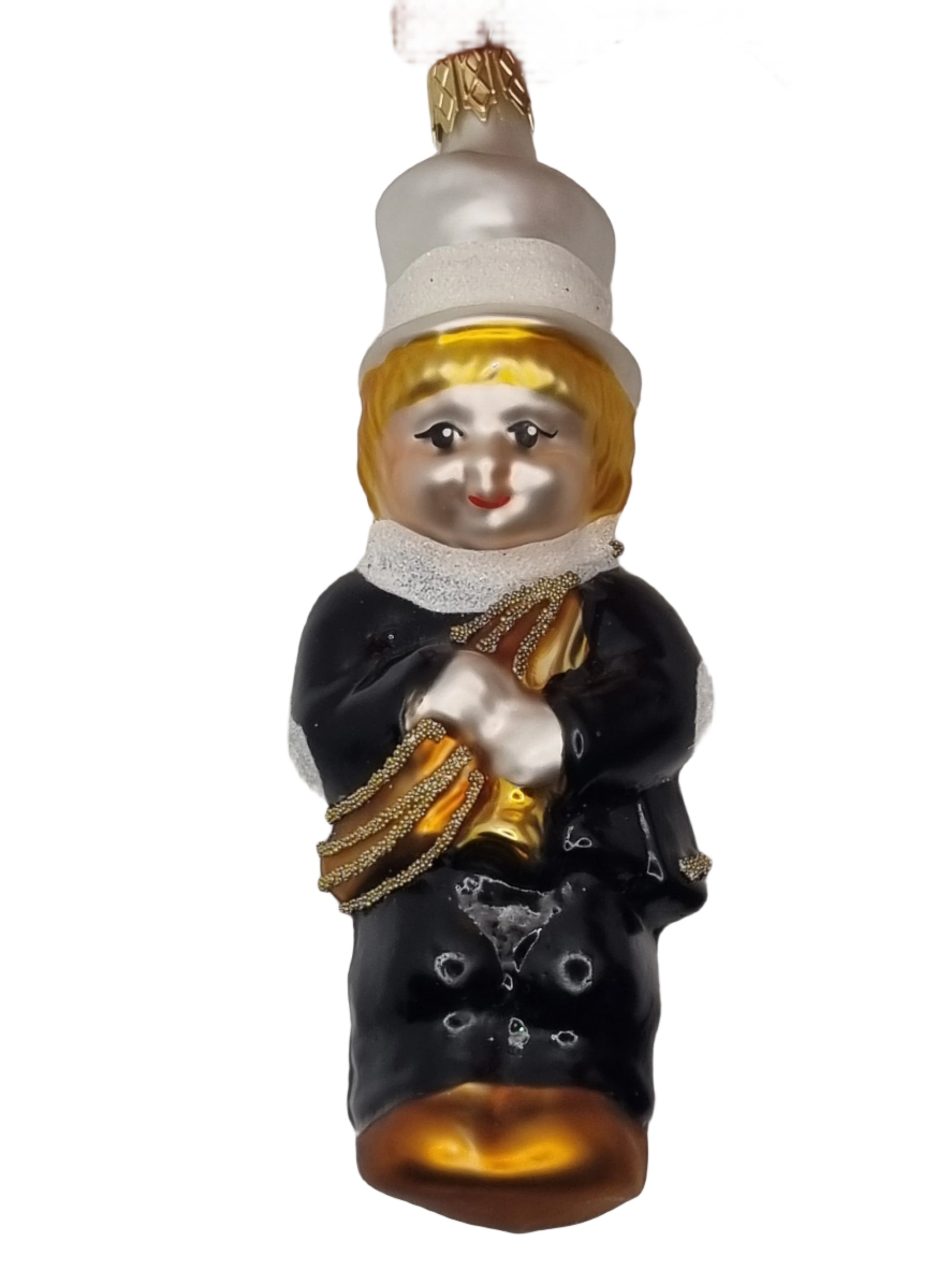 European Glass Christmas ornament of a Marching Band Man with White Hat (O)