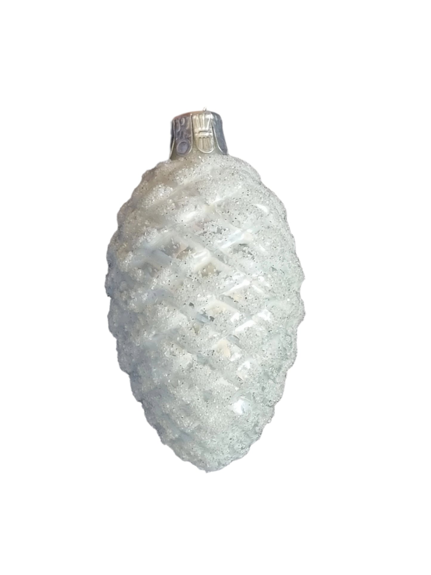 European Glass Christmas ornament of a Pinecone | White Snowy Ridged (C)