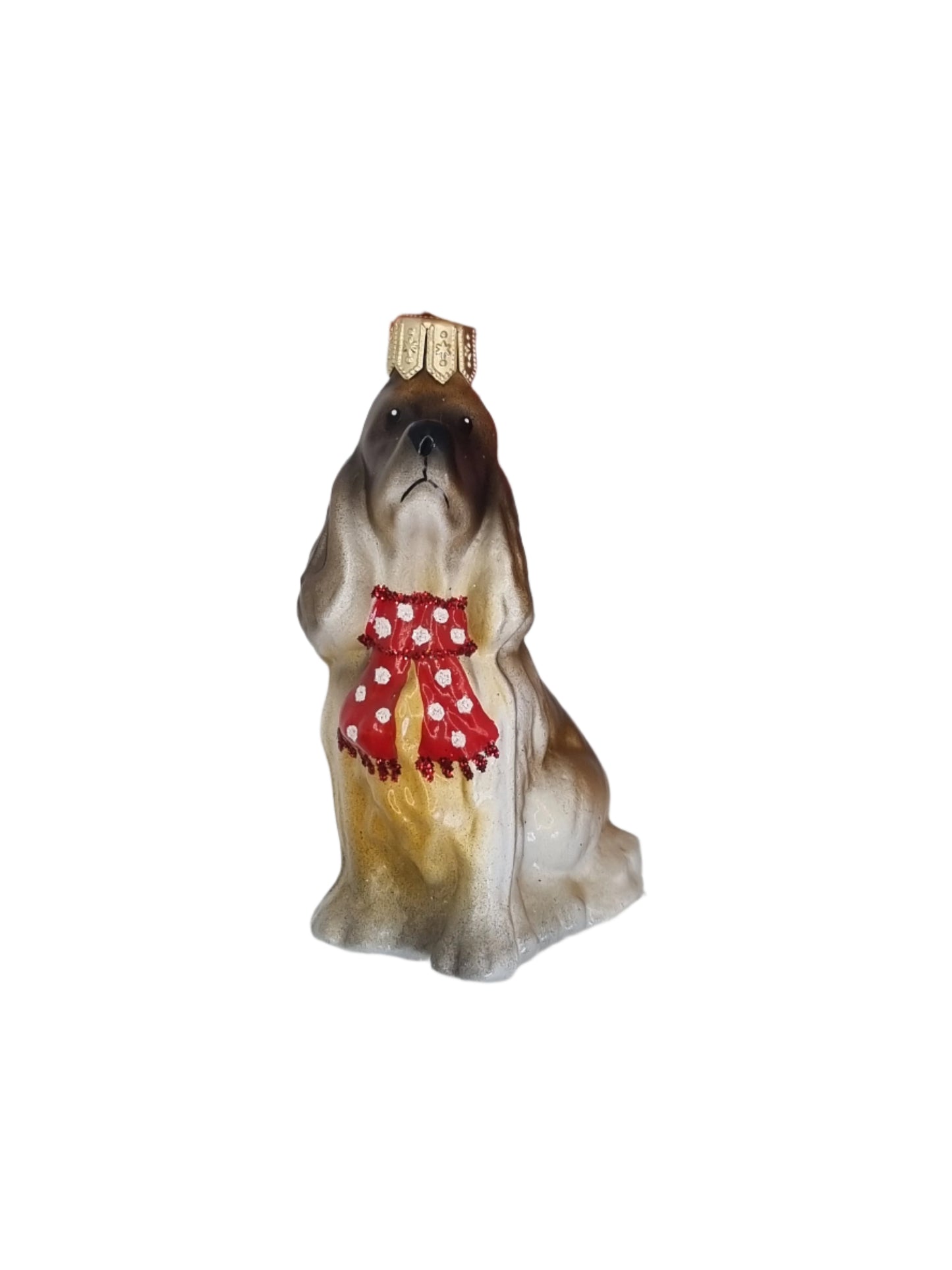 European Glass Christmas ornament of a Dog | Spaniel with Scarf (P)