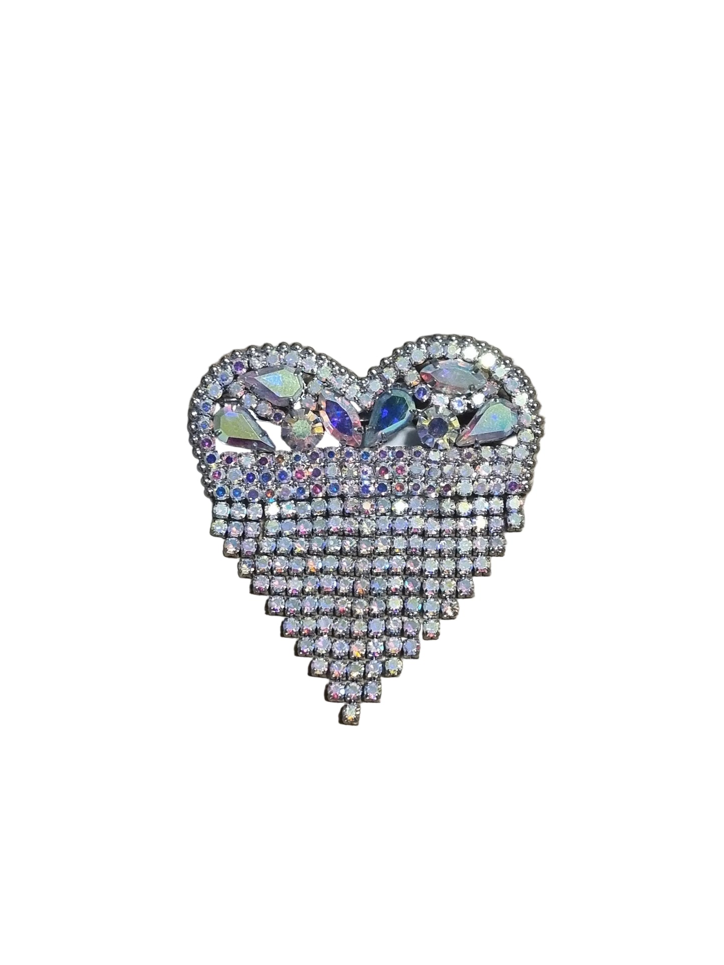 Decorative heart-shaped brooch with rhinestones