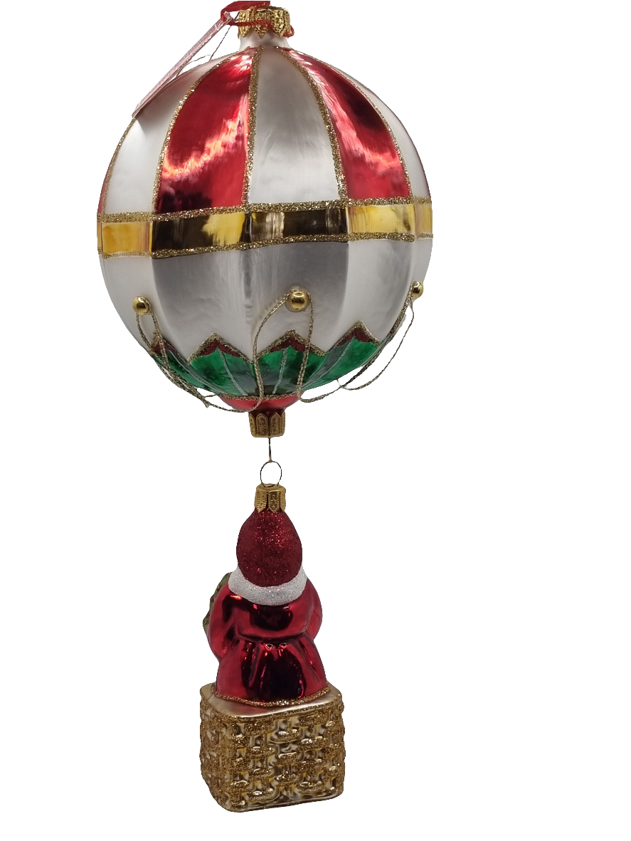 European Glass Christmas ornament of a Santa | in Hot Air Balloon (Y)
