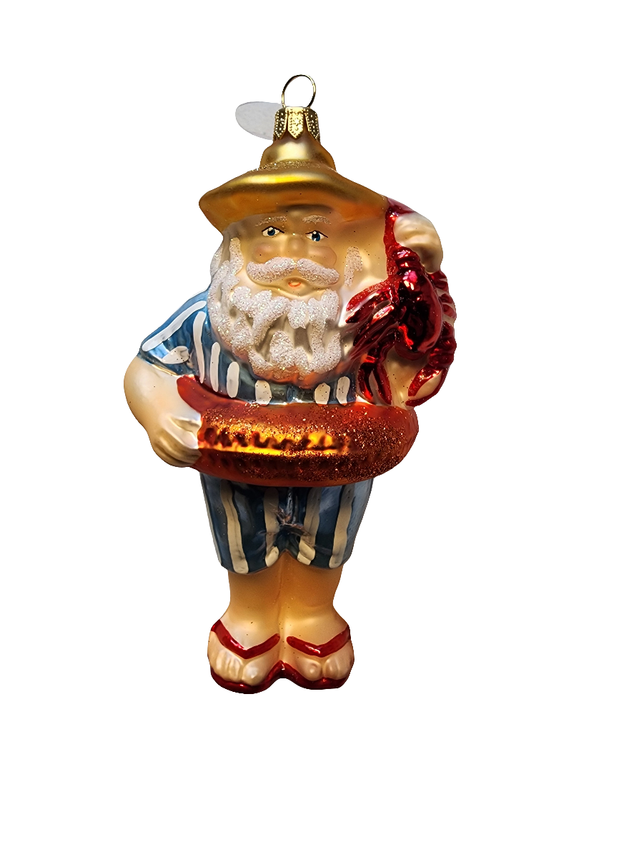 European Glass Christmas ornament of a Santa | Swimwear with Lobster (X)
