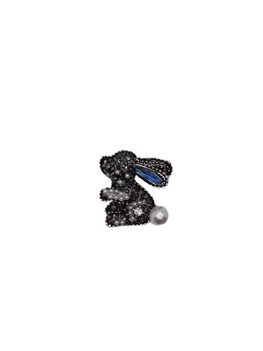 European Glass Christmas ornament of a Crystal Bunny with Pearl Tail | Brooch IV