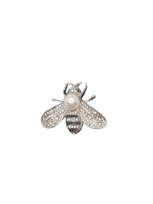 European Glass Christmas ornament of a Black & Silver Crystal Bee | Brooch IV