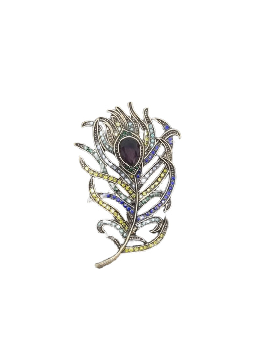 European Glass Christmas ornament of a Crystal Peacock Feather | Brooch IV