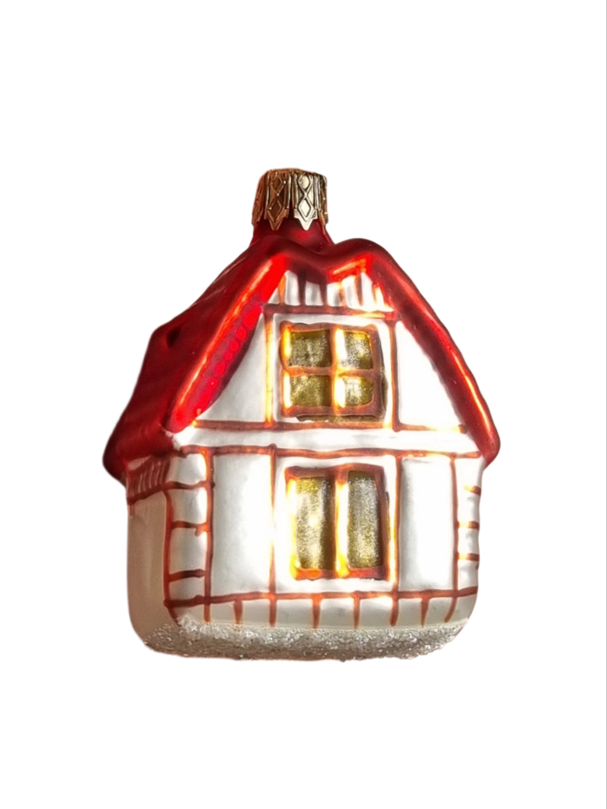 European Glass Christmas ornament of a House Brown Roof (K)
