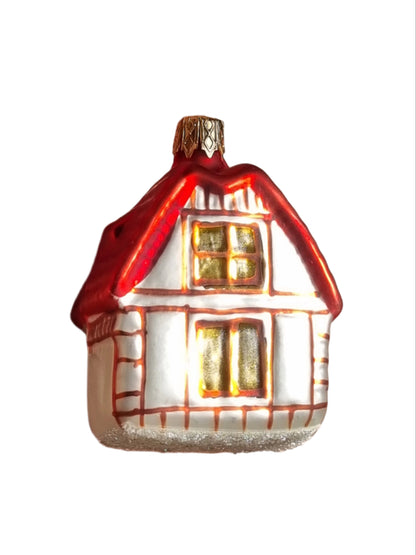 European Glass Christmas ornament of a House Brown Roof (K)