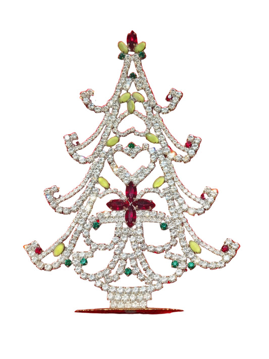 Decorative Christmas tree ornament with gemstones on a white background