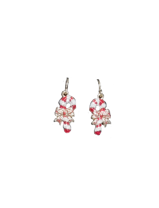 Single Candy Cane with Gold Bow | Earrings