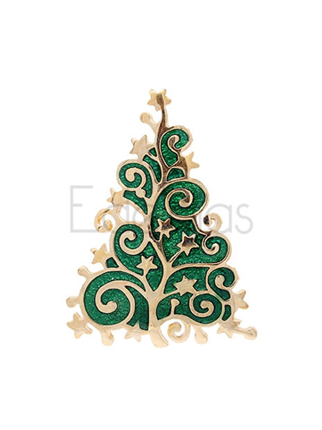 Green Christmas Tree with Gold Swirls 5cm |  Brooch V