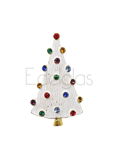 White Christmas Tree with Colourful Crystal Baubles 5cm | Brooch V