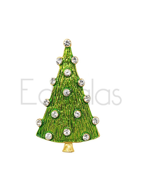 Weihnachtsbaum-Brosche, Gold mit Kristallen, 4 cm, handemailliert