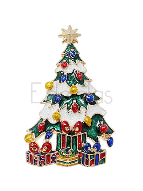 Snowy Christmas Tree with Presents 5cm | Brooch V