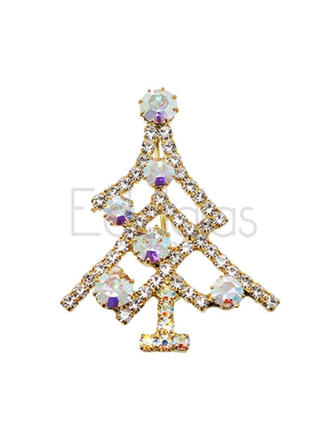European Glass Christmas ornament of a Christmas Tree Brooch Gold with Crystals 4cm | Brooch V