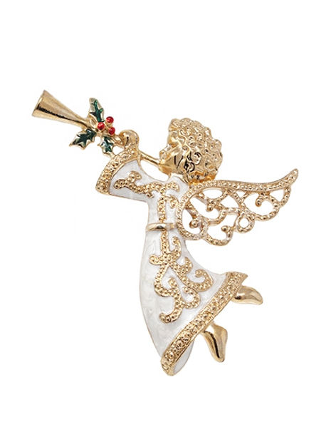 White & Gold Christmas Angel 5cm | Brooch V