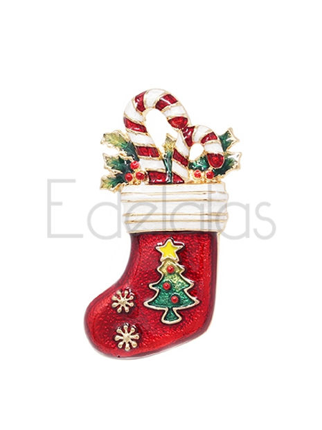 Weihnachtsmann-Strumpfbrosche, vergoldet, 4 cm