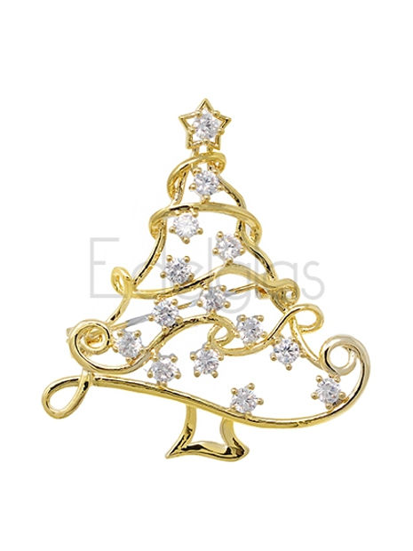 Delicate Gold Christmas Tree with Crystal Baubles 4cm | Brooch V