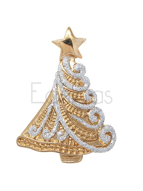 Weihnachtsbaum-Brosche, Gold mit weißen Pailletten, 5 cm