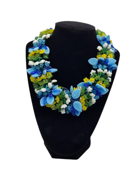 Blue & Yellow Crystal Necklace with Earrings