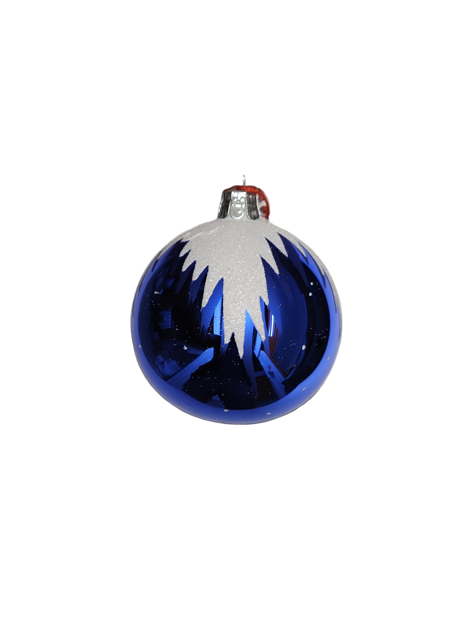 blue christmas bauble with frosted top 
