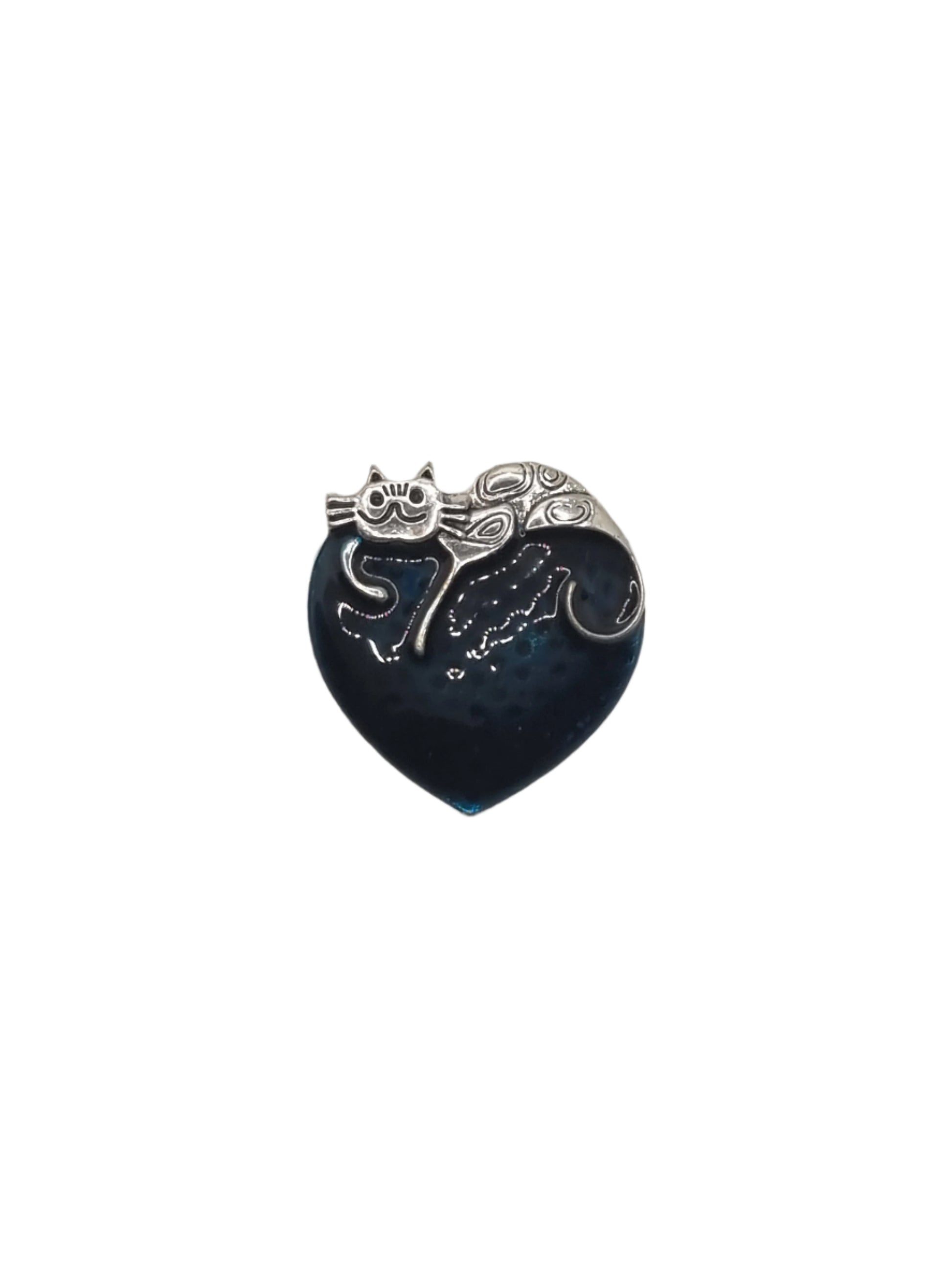 European Glass Christmas ornament of a Cat on Heart | Brooch III