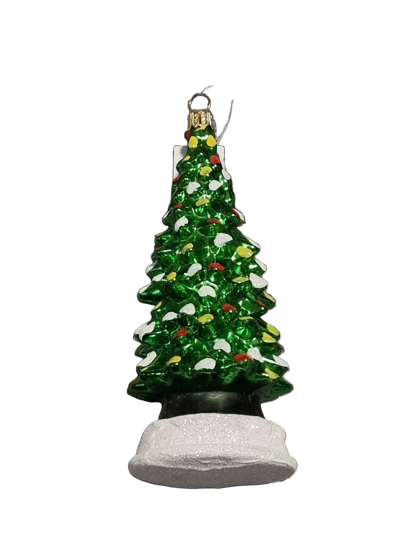 European handmade blown glass ornament of a Christmas tree