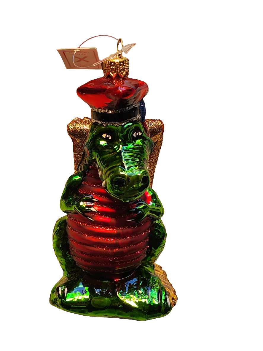 European Glass Christmas ornament of a Graduating Alligator (X)