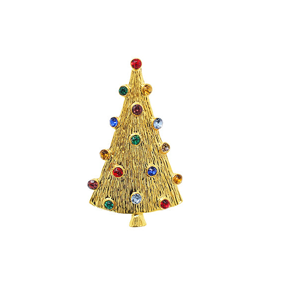 Gold Christmas Tree with Colourful Crystals | Brooch V