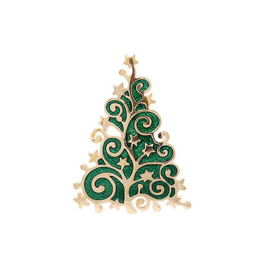 Green Christmas Tree with Gold Swirls | Brooch V