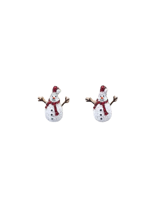 European Glass Christmas ornament of a Single Snowman Studs | Earrings