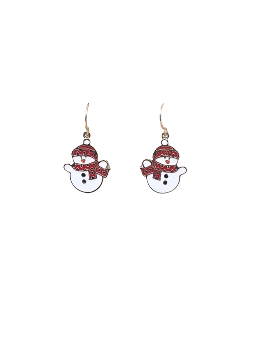 European Glass Christmas ornament of a Snowman Red Scarf | Earrings