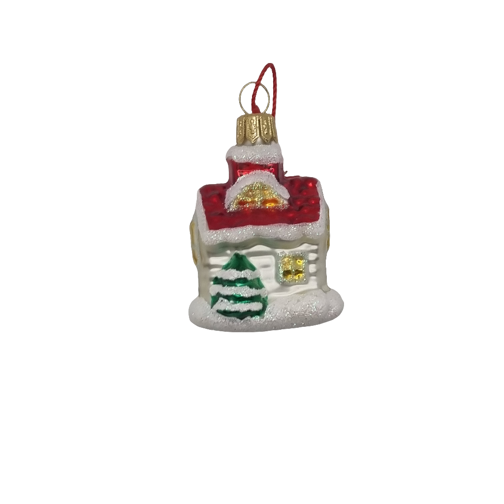 European Glass Christmas ornament of a House Small Snow with Tree (E)