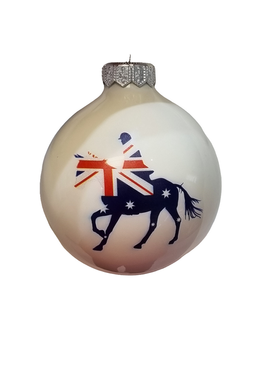 Bauble | White with Horse Rider & Australian Flag Colours (I)