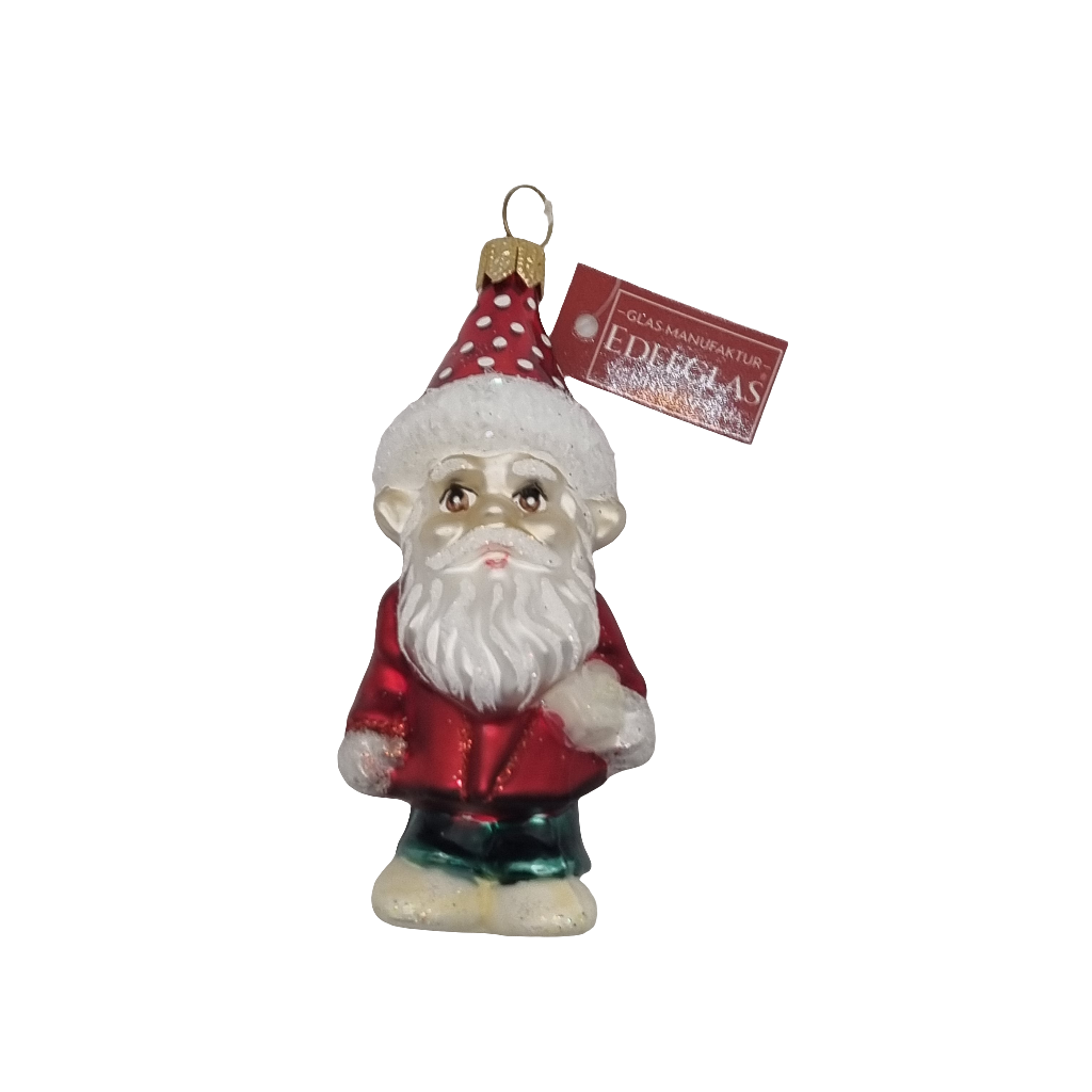 European Glass Christmas ornament of a Gnome with Beard & Spotted Hat (S)