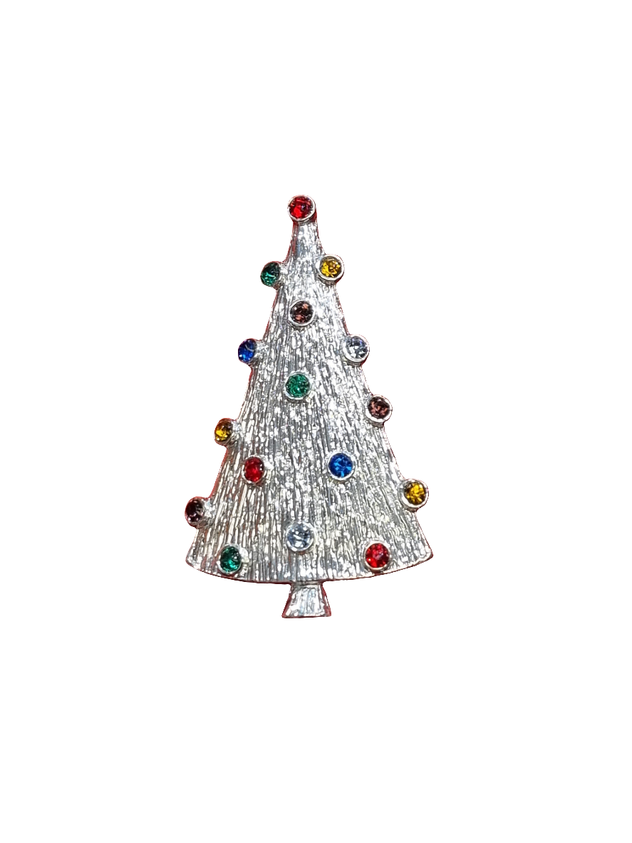 Solid Narrow Christmas Tree with Colourful Crystal Baubles | Brooch V