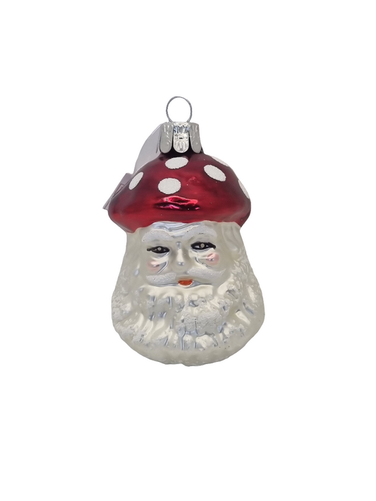 European Glass Christmas ornament of a Santa Head | Mushroom Hat (D)