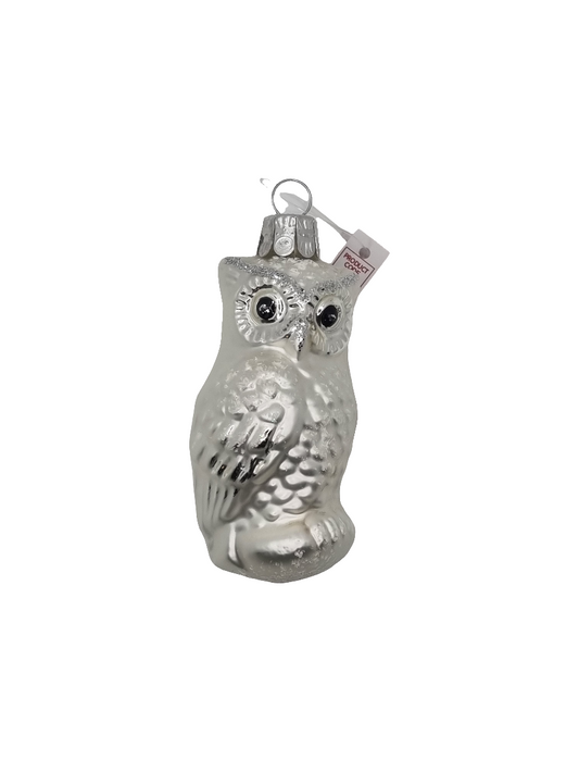 European Glass Christmas ornament of a Owl silver (G)