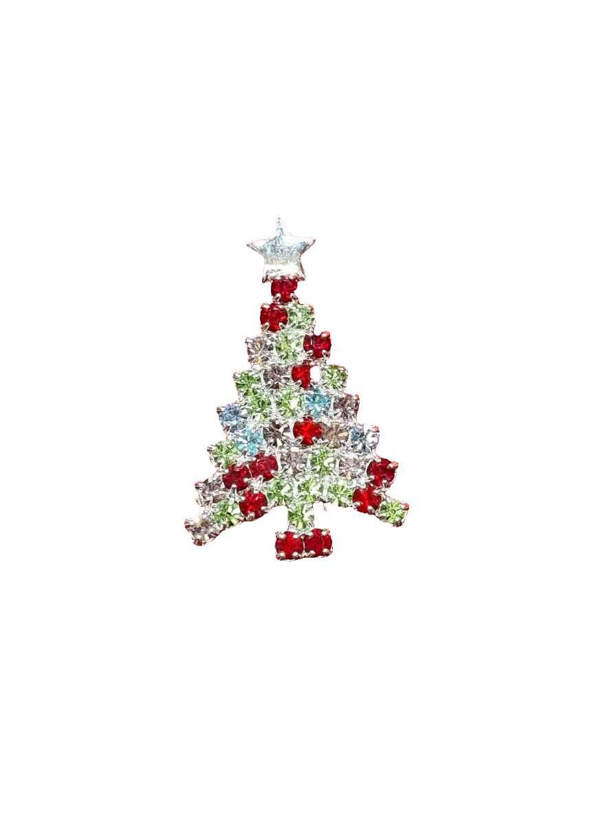 Narrow Colourful Crystal Tree with Star | Brooch V